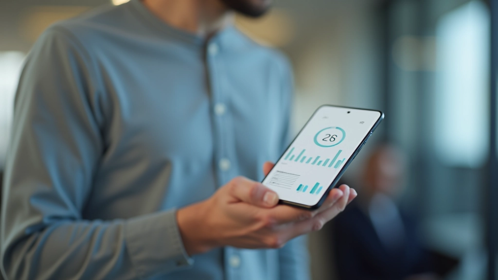 Person hält Smartphone mit Kontenaggregator-App, zeigt mehrere Konten übersichtlich