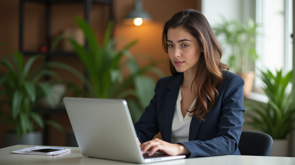 Frau arbeitet an einem Laptop mit Banking-Dashboard und Budgetplanungs-Spreadsheet für Finanzmanagement